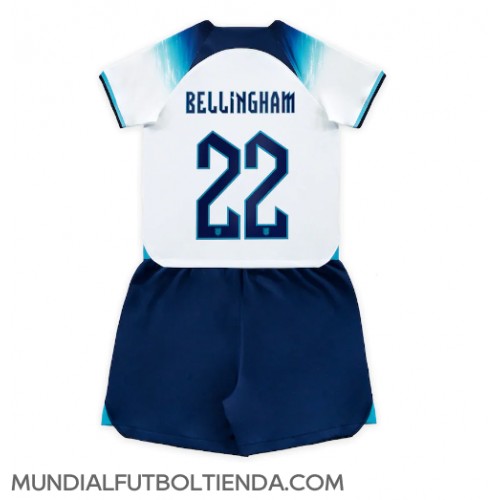 Camiseta Inglaterra Jude Bellingham #22 Primera Equipación Replica Mundial 2022 para niños mangas cortas (+ Pantalones cortos)
